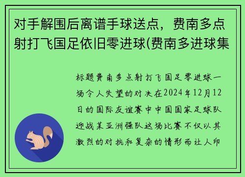 对手解围后离谱手球送点，费南多点射打飞国足依旧零进球(费南多进球集锦)