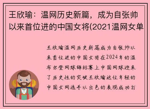 王欣瑜：温网历史新篇，成为自张帅以来首位进的中国女将(2021温网女单)